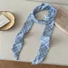 Lenço de Cabeça Floral, Lenço Longo de Seda Xadrez Estilo Coreano, Lenço Longo Versátil da Moda, Fita para Bolsa, Cinto Decorativo