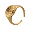 Anillo Abierto Nuevo con Rosca Estilo Europeo y Americano Diseño Creativo Elegante Gama Alta Acero de Titanio Chapado en Oro de 18K Anillo de Joyería