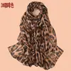 Lenço Longo Clássico de Voile com Estampa de Leopardo Grande Personalização de Logo Personalização