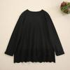 Primavera y Otoño Nuevo Dulce Estilo Mori Dobladillo Encaje Puntada Cuello Redondo Jersey Manga Larga Camiseta Básica Estilo Japonés Combinable Color Sólido