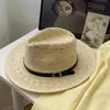 Cinturón Negro de Cuero Sintético de Vaquero Occidental Sombrero de Paja Negro Hueco para Mujer, Sombrero de Sol de Paja Hecho a Mano, Sombrero de Pescador de Moda de Gama Alta