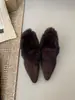 Zapatos de Punta Finos Peludos sin Cordones de Diseño de Nicho para Mujer, Ropa de Abrigo, Otoño/Invierno, Felpa Adicional, Zapatos Pequeños de Cuero, Aumentadores de Altura, Cálidos, Zapatos de Algodón