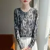 Suéter de punto fino para mujer, top rejuvenecedor, jersey casual de manga larga, nuevo estilo de moda primavera-verano con estampado y cuello redondo