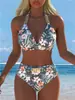 Bikini de dos piezas para mujer, nuevo estilo europeo y americano 2027, de cintura alta, push-up, sexy con cuello halter, para vacaciones en la playa