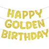 Feliz Aniversário de Ouro Glitter Feliz Aniversário Combinação de Duas Cores Cartão de Cumprimentos Horizontal Adequado para Festa de Aniversário Papel