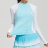 Traje de golf de manga larga con cuello semi-alto de bloques de color, fino, transpirable, para verano, running, curva, alta elasticidad para mujer, deportes al aire libre