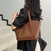 Bolsa tote tecida com padrão de losangos de cor sólida para o dia a dia de mulheres 2026, bolsa de ombro única de alta qualidade e grande capacidade, bolsa feminina da moda