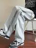 Calça de Moletom Cinza Estilo Americano Masculina Primavera Outono Inverno 2024 Nova Marca de Moda Calças Casuais Largas Retas Calças Esportivas