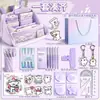 Conjunto de material escolar roxo com tema de filhote para volta às aulas, incluindo um estojo e uma variedade de suprimentos escolares, um presente criativo para estudantes