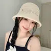 Vacaciones en la Playa~Nuevo Estilo Sombrero de Paja Hueco Transpirable para el Sol para Mujer, Estilo Dulce Japonés, Versátil, Adelgazante de Rostro, Sombrero de Protección Solar