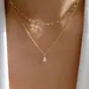 Europeu e Americano novo multi-camada gota de água strass pingente colar temperamento all-match simples nicho luz de luxo high-end cadeia de clavícula