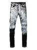 Jeans estampados con lavado degradado de corte slim para hombre transfronterizos, jeans largos de pierna dividida para hombre, pantalones vaqueros para hombre