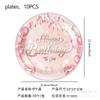 Nuevos suministros para fiesta de cumpleaños en color rosa, plato de papel con temática de diamantes, vaso de papel, pancarta, mantel de seda, vajilla, decoración para fiesta
