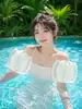 Flotadores de brazo transparentes con rayas de lentejuelas en stock transfronterizos para adultos y niños que aprenden a nadar, brazaletes inflables de doble airbag