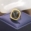 Joia Cruzada Europeia e Americana, Anel Aberto Quadrado com Pedra Preciosa Degradê Estilo Vintage, Design Ins Anel Olho de Gato