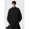 Chaqueta casual tipo bomber de cuello mao estilo americano para hombre, talla grande, holgada, retro, con cremallera, chaqueta deportiva marrón