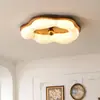 Lámpara de Techo Usada para Dormitorio Viento Forma de Calabaza Fruncida Creativa Retro Espectro Completo Protección Ocular Luz Ambiental Habitación Madera
