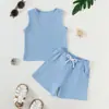 Conjunto de Colete de Verão Fino para Bebê Tecido Jacquard Tricotado para Recém-Nascido Top Sem Manga Respirável Conjunto de Duas Peças