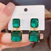 Aretes Cuadrados de Cristal Transparente de Lujo Ligero de Alta Gama para Mujer Retro 18K Dorados Elegantes Exagerados Edición Grande Aretes Aretes