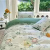 Conjunto de cama de quatro peças fresco de verão cuidadosamente selecionado, conjunto de lençol e fronha de solteiro, conjunto de cama de três peças com desenho animado para dormitórios estudantis