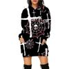 Vestido suéter de punto largo con capucha y bolsillos estampado de Halloween para mujer, comercio exterior 2024 Amazon transfronterizo europeo y americano