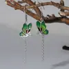 Gancho de Oreja Mariposa Esmalte Cloisonné Chapado en Plata 925 Plata de Ley Estilo Étnico Retro Artesanía de Goteo de Pegamento Pendientes con Borlas Pendientes DIY