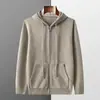 Nuevo Cárdigan 100% Lana Pura Otoño/Invierno para Hombre, Engrosado con Capa de Aire, Con Capucha y Bolsillos, Chaqueta Suéter de Punto Casual