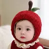 Gorro para Bebé con Forma de Manzana Roja para Niñas Pequeñas, Gorro Cálido de Lana para Otoño e Invierno, Gorro de Protección para Orejas de Recién Nacido