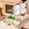 Plato Cerámico de Cuatro Compartimentos para Guisos, Plato de Cuatro Compartimentos para Snacks y Frutas, Plato Blanco Doméstico para Cocinar al Vapor a Alta Temperatura