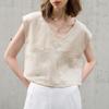 Top Corto de Lino Puro de Alta Gama con Cuello en V, Versátil Estilo Nuevo de Verano, Camiseta sin Mangas Suelta de Estilo 'Old Money' para Mujer