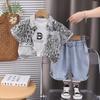 Traje de Verano para Niños 2025 Nuevo Verano Ropa de Jeans de Manga Corta para Niños Conjunto de Tres Piezas Moderno para Bebé