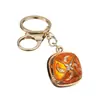 Llavero cuadrado de esmalte estilo étnico con incrustaciones de diamantes, colgante para bolso de aleación con patrón de esmalte, regalo de recuerdo de viaje al por mayor
