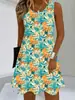 Vestido sin mangas de chaleco de verano europeo y americano de Amazon con estampado de leopardo, estampado floral y de plantas tropicales