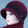 Chapéu de tricô feminino de inverno para mães de meia-idade e idosas, chapéu quente com forro de fleece, chapéu com aba espessa para clima frio
