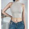 Fotografia de rua estilo europeu e americano básico verão slim-fit emagrecimento sexy apertado cintura alta curto umbigo exposto sem mangas colete base para mulheres