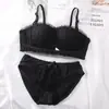 Conjunto de Ropa Interior de Encaje sin Aros Delgado Transpirable Sujetador Push-up de Chica Japonesa