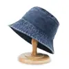 Sombrero de pescador de mezclilla vintage lavado transfronterizo, sombrero de cubo de ala corta de moda para parejas, sombrero de cubo transpirable de color sólido para el sol