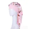Nuevo Turbante de Seda Sombrero Amazon Transfronterizo Estampado Satén Elástico Ala Ancha Gorro de Dormir Salón de Belleza Impermeable Gorro de Ducha