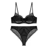Lingerie sexy transfronteiriça estilo francês para mulheres, ultrafina, minimiza seios grandes, previne flacidez, com renda contrastante, conjunto de lingerie plus size