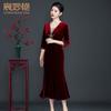 Nova Roupa Feminina Estilo Primavera e Outono para Mulheres de Meia-Idade e Idosas, Elegante Vestido de Veludo para Mães, Vestido de Mãe Jovem para Casamento