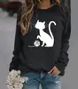 Ropa de Mujer 2025 Estación Independiente de Amazon 2025 Estampado de Gato Cuello Redondo Terciopelo Holgado Sudadera Pulóver Mujer 2