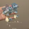 Pendientes de Botón Flor Azul Fresca de Estilo Hada Atmosférico con un Toque de Lujo, Pendientes Exagerados para Sesión de Fotos Estilo Vacaciones en la Costa