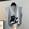 Chaleco de Mujer 2024 Nuevo Primavera y Otoño Abrigo Holgado Chaleco de Punto Suéter de Gatito de Dibujos Animados Chaleco de Invierno