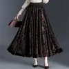 Falda Plisada Flocada Reversible para Mujer, Nueva Falda Larga de Cintura Alta Adelgazante Otoño 2026, Elegante Versátil Falda Evasé