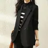 Blazer de Doble Botonadura con Bolsillos Estilo Británico de Temperamento Negro para Mujer Primavera Otoño Versátil Abertura Trasera Traje Top