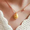 Colar Flor de Peônia Gota d'Água Estilo Chinês para Mulheres, Artesanato de Relevo Retro Elegante, Colar com Pingente Moderno em Formato de Gota d'Água
