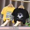 Camiseta Manga Longa Falsa Duas Peças para Meninos Algodão Puro Bonita Estilo Coreano Infantil Solta Novidades 2026 Crianças de Tamanho Médio a Grande Outono Top