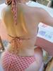 Traje de Baño Japonés y Coreano de Nuevo Estilo Puro Deseo de Alta Gama Floral Sexy Pecho Pequeño Reunido Cuerda al Cuello Espalda Descubierta Cintura Alta con Abertura Ins