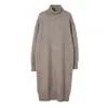 Suéter Abrigo de Punto Holgado Estilo Coreano para Otoño e Invierno, Capa Base de Cuello Alto, Longitud Media, Color Sólido, Talla Grande para Mujer, Falda Hasta la Rodilla