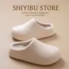 Pantuflas de algodón con textura de cuero impermeable para mujer, cálidas para interior en otoño e invierno, con felpa, antideslizantes, se pueden usar al aire libre, estilo pareja, pantuflas de algodón para mujer
